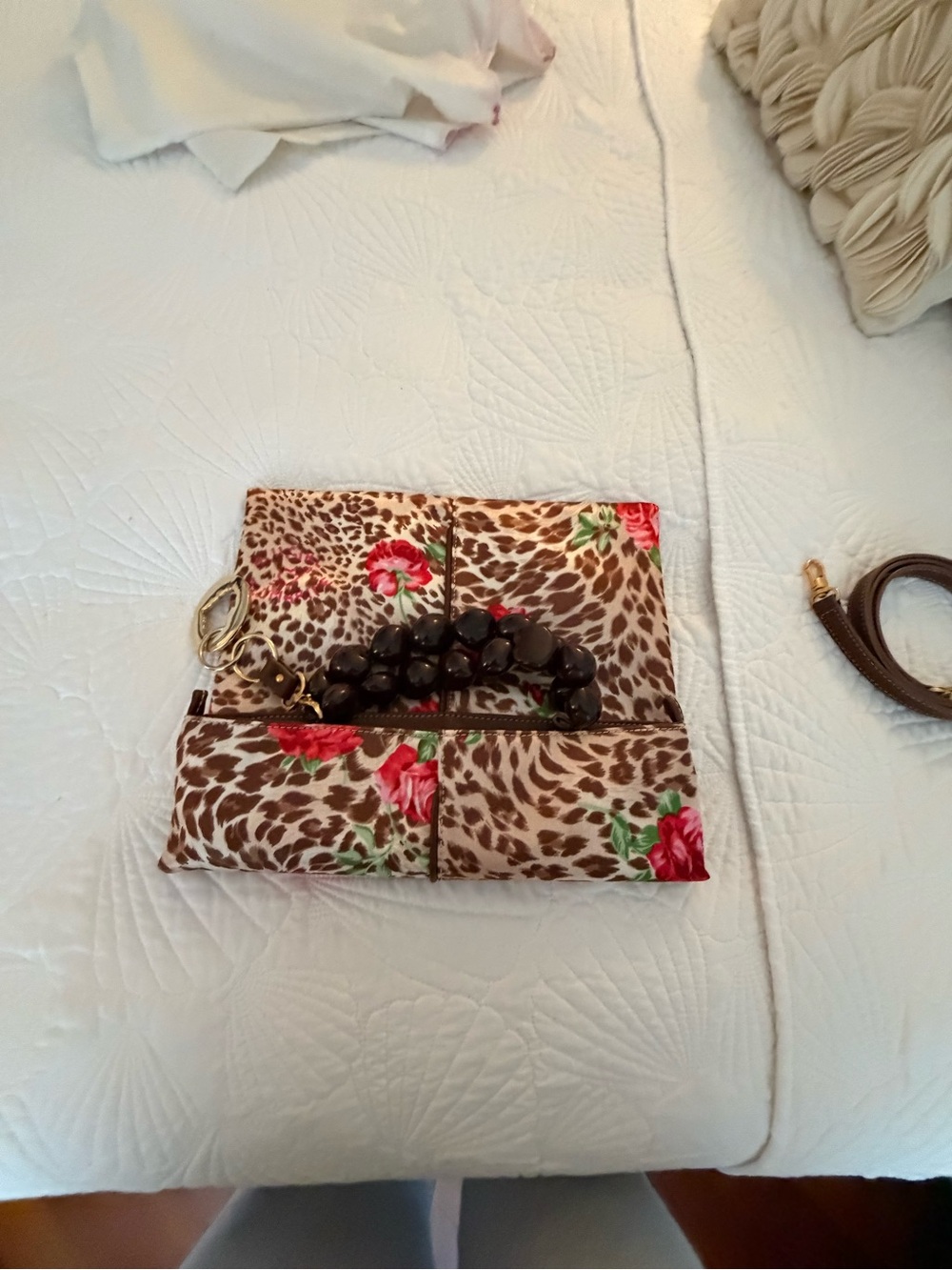 Blumarine Leopard Floral Crossbody Bag in Brown and Red